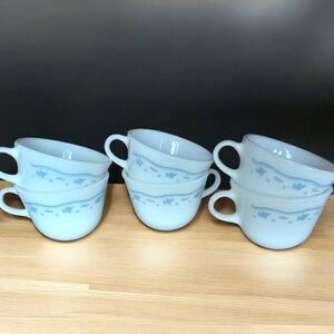Pyrex morning blue flower  VIINTAGE mugs - set of six